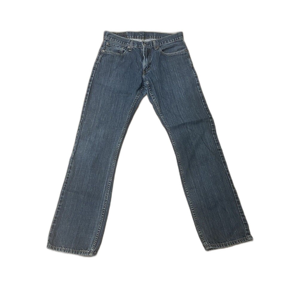 Levi's Straight Blue Medium Wash Denim Jeans Regular Fit Button Zip Logo 32”